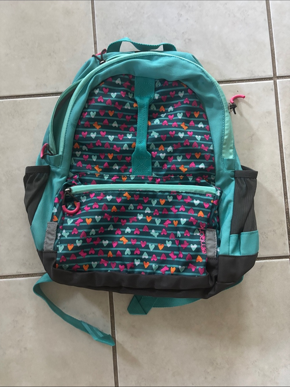 Heart Print Teal Backpack